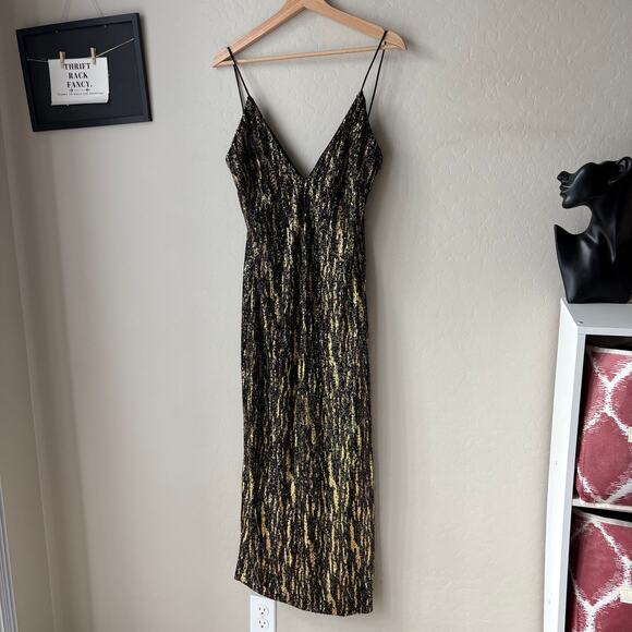 Ieena Mac Duggal Dress 26447 Shimmer Black Gold Sleeveless Cocktail Midi Dress 4 - Picture 3 of 9